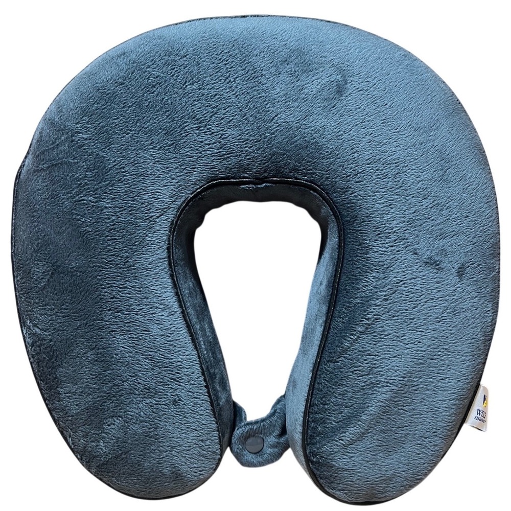 Wolf Essentials Gray Plush Memory Foam Travel Neck Pillow with Snap Closure